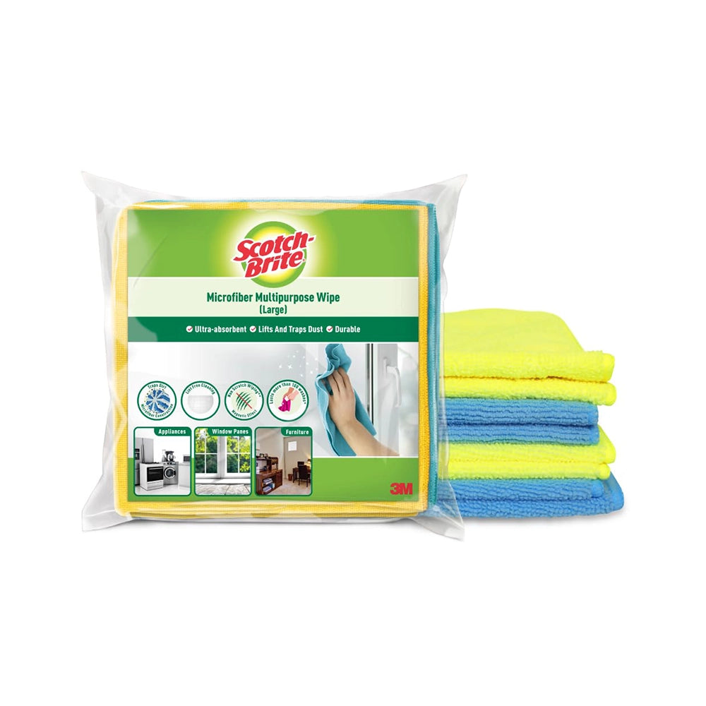 Scotch-Brite Microfiber Cloth/Wipe for Home, Kitchen, Appliance, Car cleaning pack of 4 pcs (40 cm x 40 cm, 340 GSM) ,Multicolor