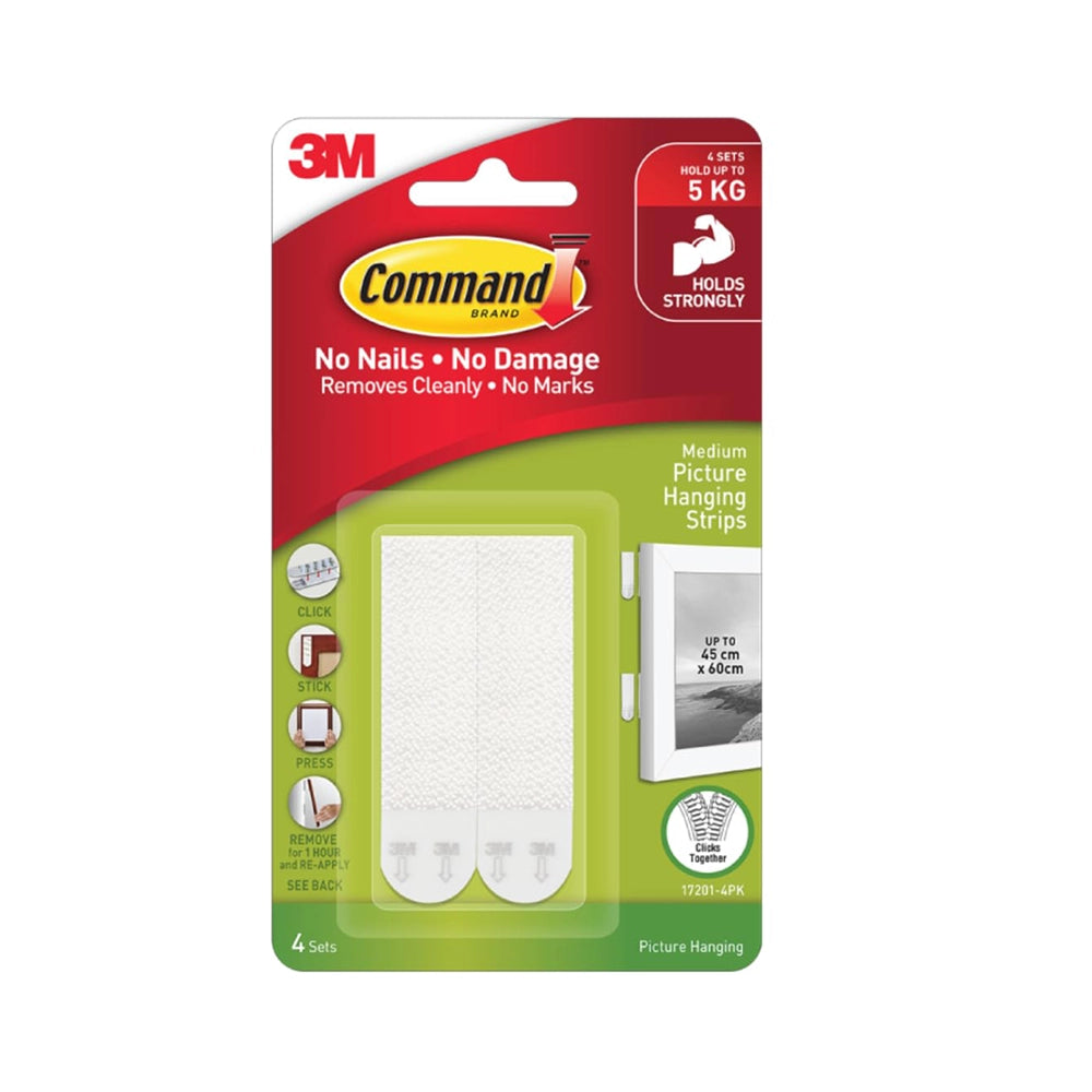 Command Medium Picture Hanging Self Adhesive Foam Strip, Pack of 4 Pairs, Damage-Free Hanging, Holds Strongly upto 5.4kg, White,Foam