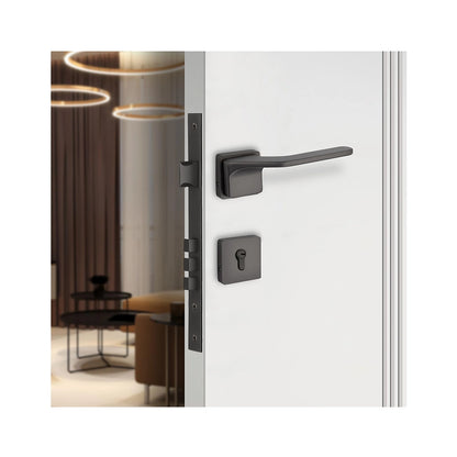 IVAS Andria Zinc Premium Door Lock for Main Door | Mortise Door Lock for Bedroom | Door Lock Handle Set- 3 Brass Keys for Home, Office, Hotel | Black Nickel Matt Finish | 5-Year Warranty