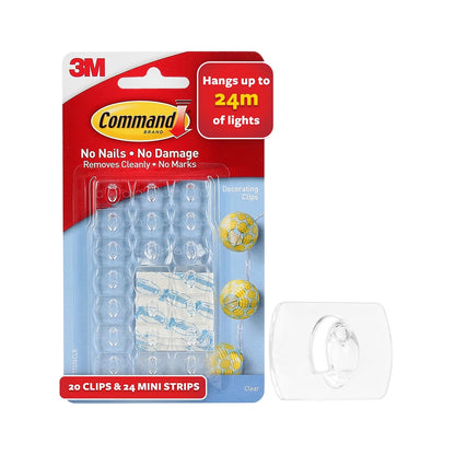 Command Decorating &amp; organizing Pack of 20 clips/hooks and 24 mini strips, Damage Free walls, Clear,Plastic