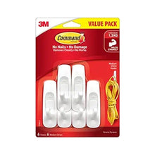 Command 3M Medium wall Hooks, Holds 1.3kg, No Paint Damage, Heavy Duty, Holds Strongly, Reusable, Adhesive Hooks for wall, Multi-Surface (White, 6 Hooks, 6 Strips)