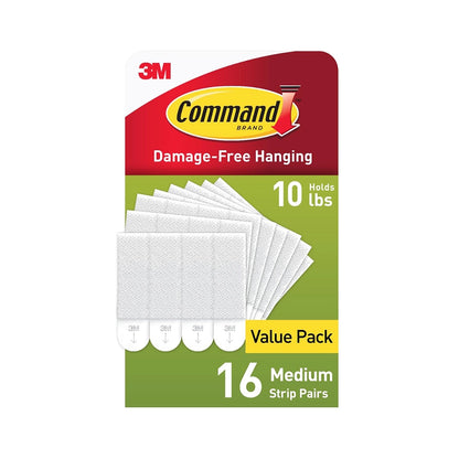 Command Medium Picture Hanging Self Adhesive Foam Strip, Pack of 4 Pairs, Damage-Free Hanging, Holds Strongly upto 5.4kg, White,Foam