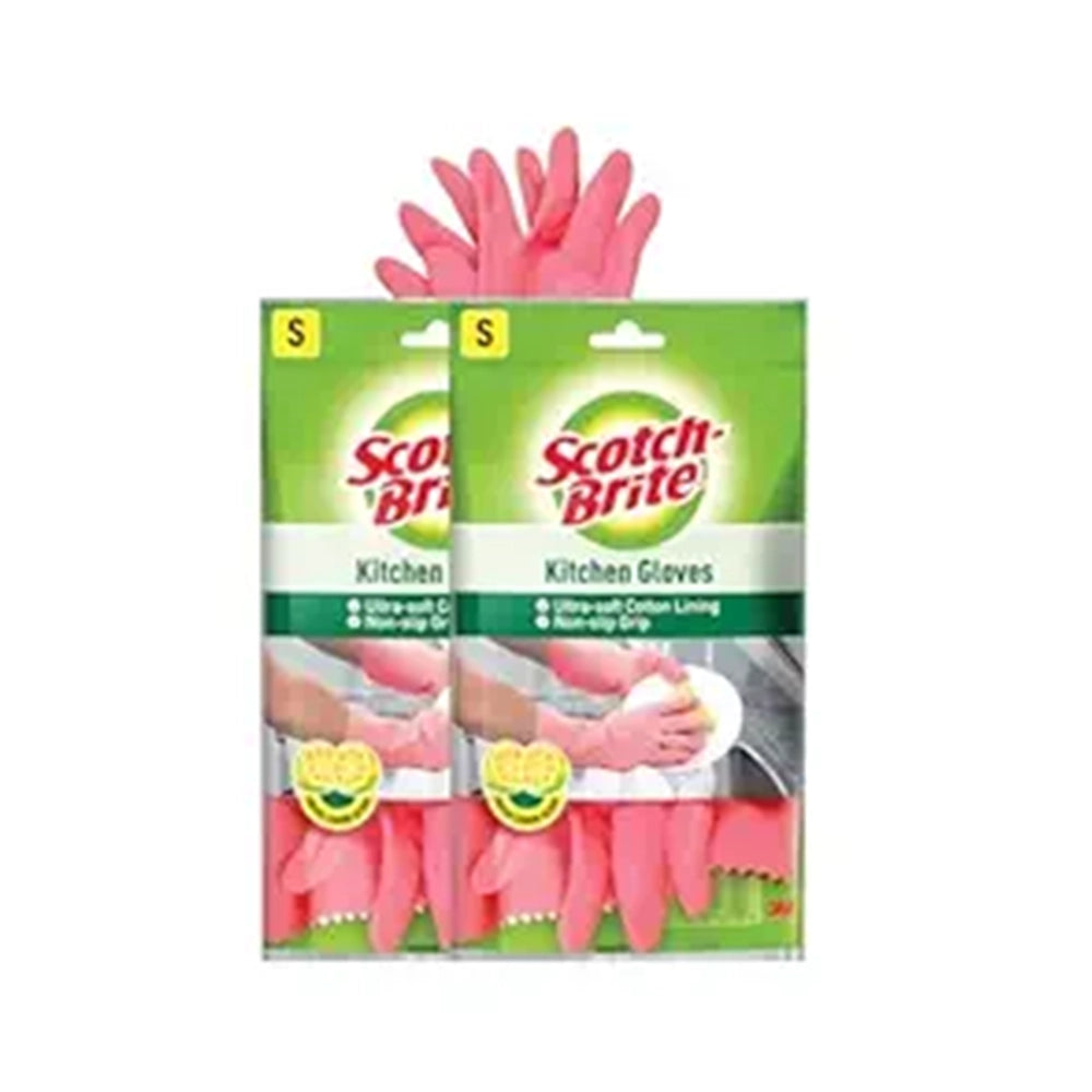 Scotch-Brite Rubber Kitchen Gloves Small Size (Pink) - Pack of 2 | Reusable, Durable &amp; Comfortable | Protects Hands While Cleaning, Washing, and Dishwashing