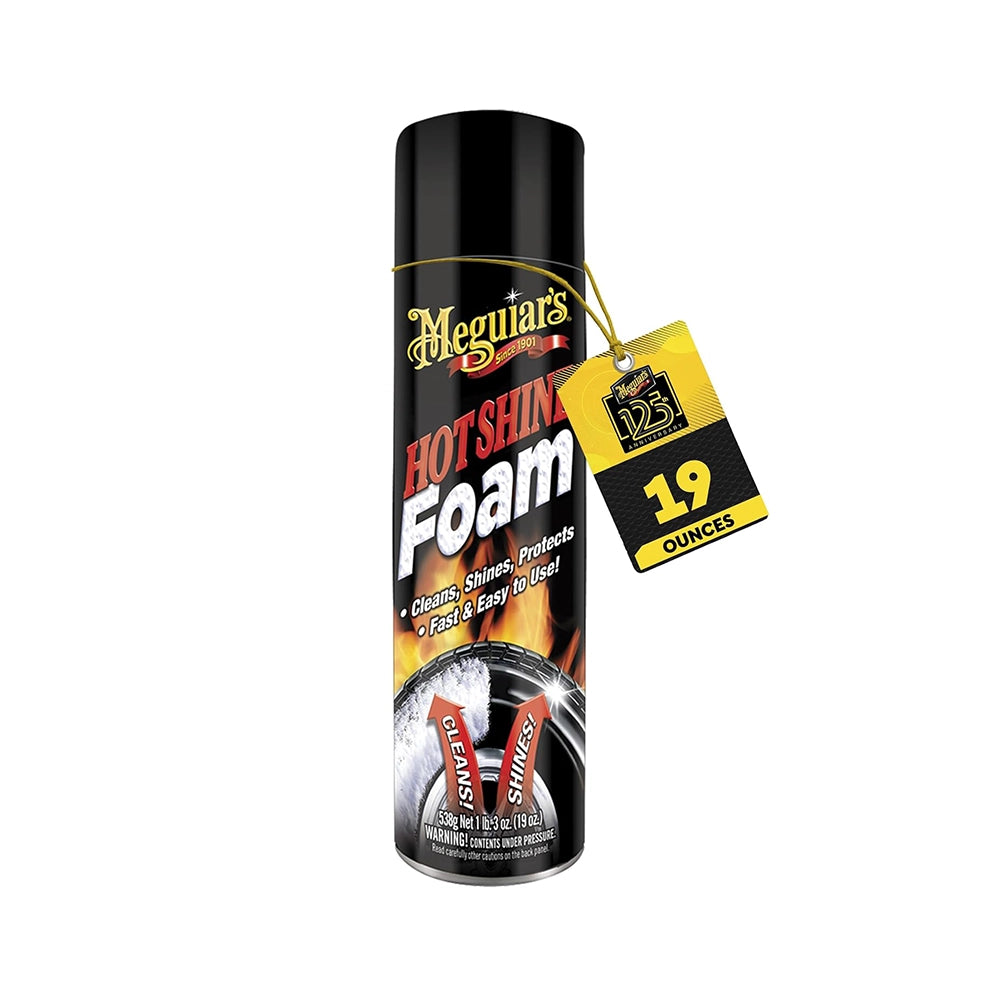 Meguiar's Hot Shine Tire Foam Easy to use Aerosol Tire Shine with UV Protection for Glossy, Rich Black Tires