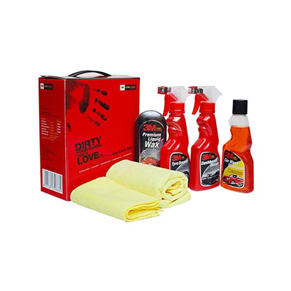 3M Small Car Care Kit | Car Shampoo | Tyre Dresser | Dashboard Dresser | Liquid Wax | Microfiber Cloth (All in One)