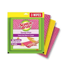 Scotch-Brite Sponge Wipes- Reusable, Kitchen and House Cleaning- Easy to use, Cleans any mess in a swipe, Absorbs water its own 10x weight, Multi- color, Biodegradable (pack of 3)