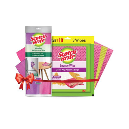 Scotch-Brite Sponge Wipes- Reusable, Kitchen and House Cleaning- Easy to use, Cleans any mess in a swipe, Absorbs water its own 10x weight, Multi- color, Biodegradable (pack of 3)