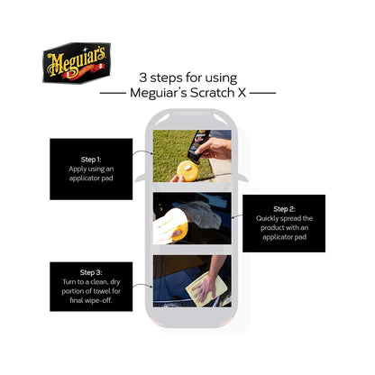 Meguiars Scratch X (207 ml), Minor DIY car Scratch Remover, restores Clarity and Gloss .Polymer Wax Protection, Brilliant car Shine, Super Micro Abrasive Technology