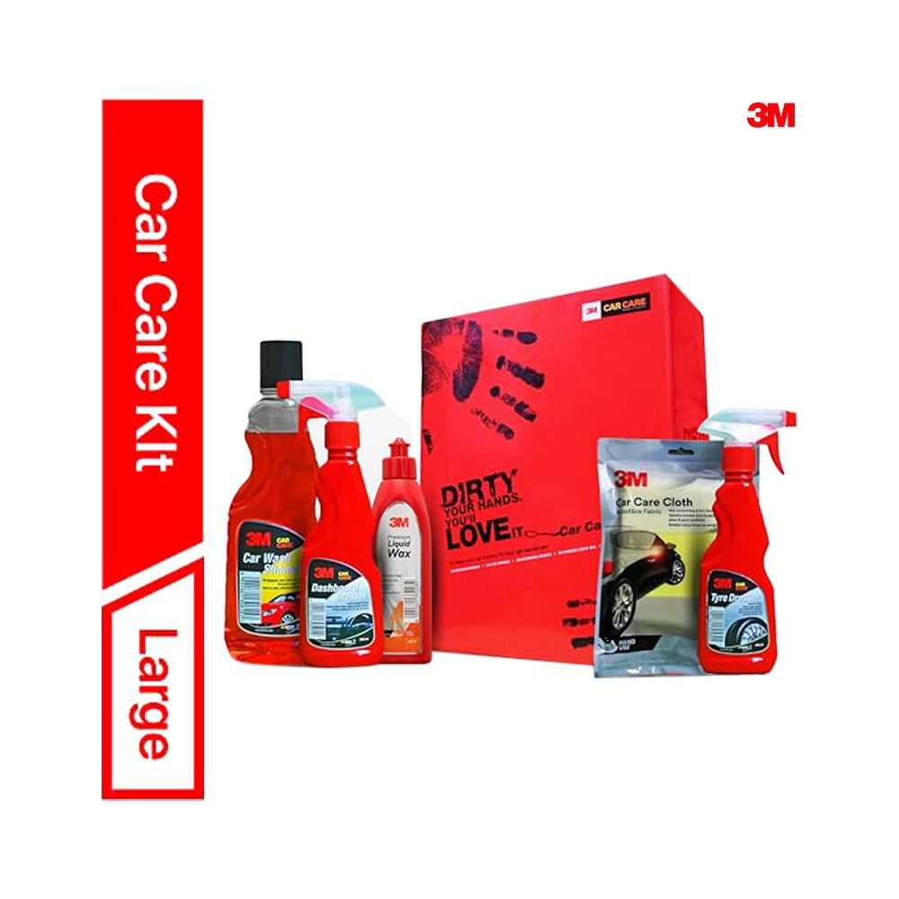 3M Large Car Care Kit | Car Shampoo | Tyre Dresser | Dashboard Dresser | Liquid Wax | Microfiber Cloth (All in One)