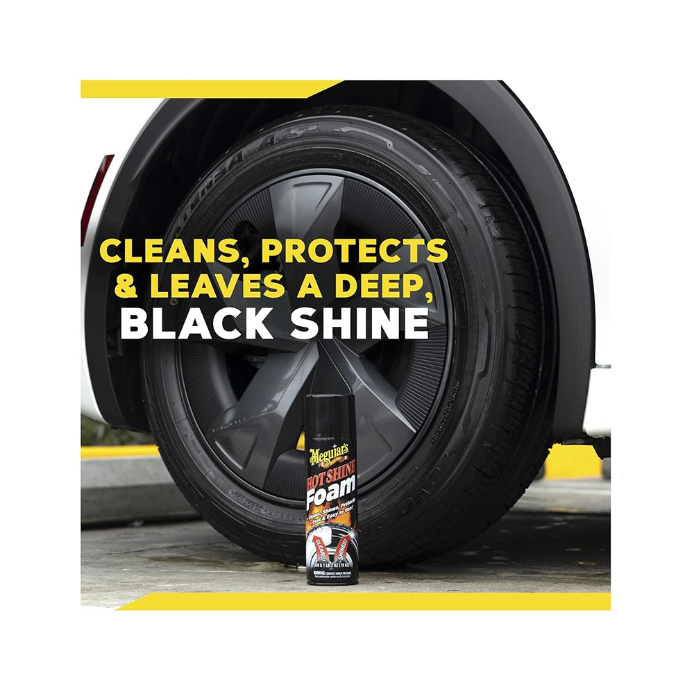 Meguiar's Hot Shine Tire Foam Easy to use Aerosol Tire Shine with UV Protection for Glossy, Rich Black Tires