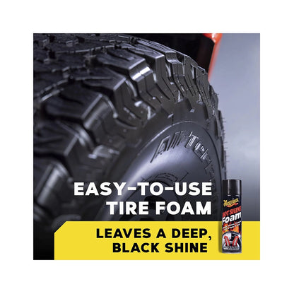 Meguiar's Hot Shine Tire Foam Easy to use Aerosol Tire Shine with UV Protection for Glossy, Rich Black Tires