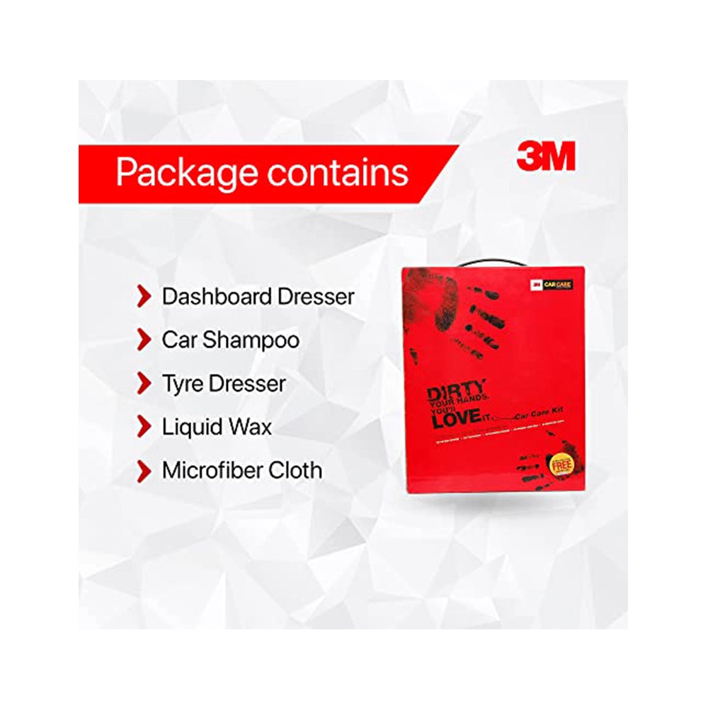 3M Large Car Care Kit | Car Shampoo | Tyre Dresser | Dashboard Dresser | Liquid Wax | Microfiber Cloth (All in One)