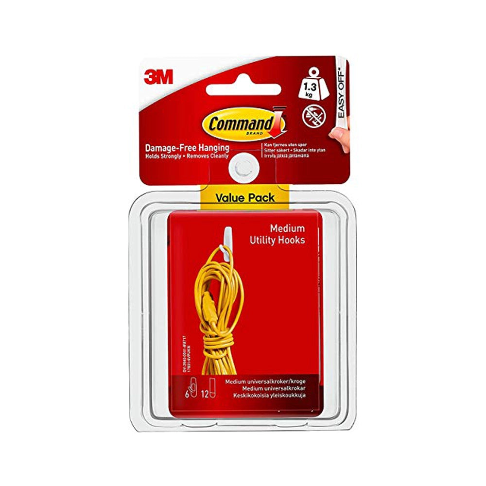 Command 3M Medium Wall Hooks, Holds up to 1.3kg, No Paint Damage, Holds Strongly, Reusable, Adhesive Hooks for Wall, Multi-Surface, Pack of 5 (White, 2 Hooks, 4 Strips Each)
