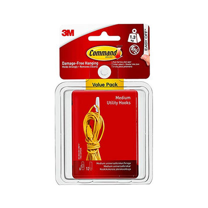 Command 3M Medium Wall Hooks, Holds up to 1.3kg, No Paint Damage, Holds Strongly, Reusable, Adhesive Hooks for Wall, Multi-Surface, Pack of 5 (White, 2 Hooks, 4 Strips Each)