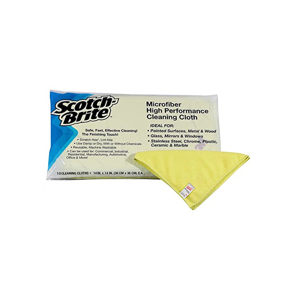 3M Scotch Brite Professional Lint &amp; Scratch Free Microfiber Cleaning Cloth - 350 GSM, Multipurpose Use for Glass, Metal, Wood, Superior Stain Removal Wipe Cloth 36 Cm X 36 Cm, (Green, Packs of 10)