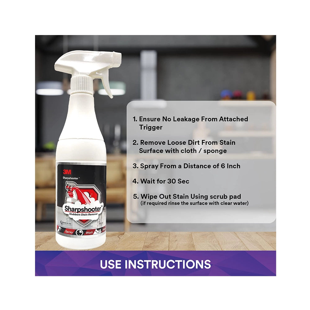3M Sharpshooter Stubborn Stain Remover with Trigger Spray for Soil Removal From Hard Washable Surfaces Include Walls, Floors, Chrome, Steel, Ceramic, Ready to Use, Convenient &amp; Effective - 500ml