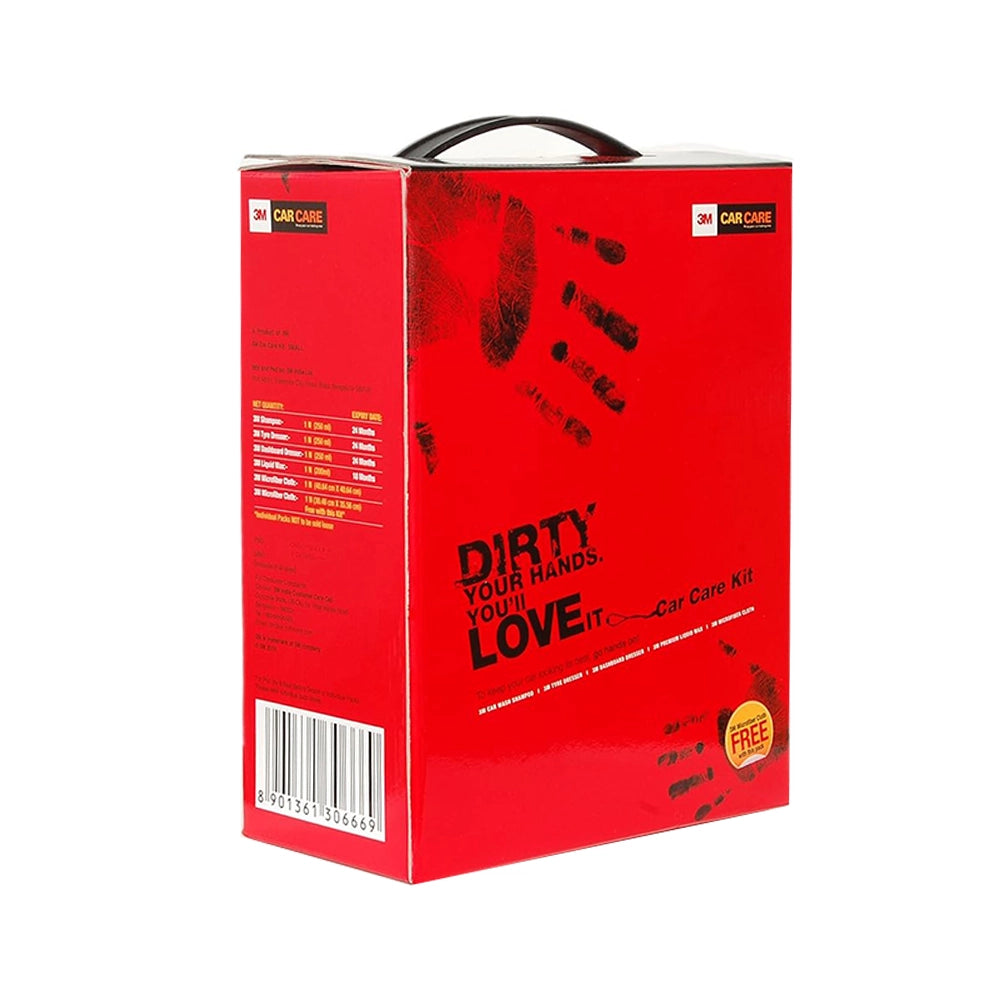 3M Small Car Care Kit | Car Shampoo | Tyre Dresser | Dashboard Dresser | Liquid Wax | Microfiber Cloth (All in One)