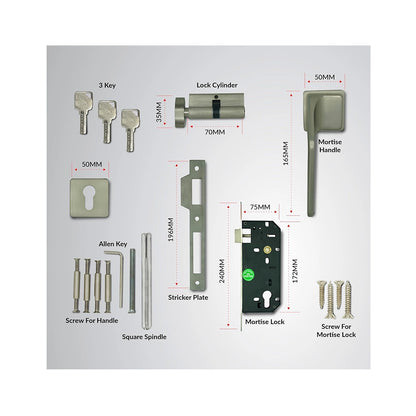 IVAS Andria Zinc Premium Door Lock for Main Door | Mortise Door Lock for Bedroom | Door Lock Handle Set- 3 Brass Keys for Home, Office, Hotel | Black Nickel Matt Finish | 5-Year Warranty